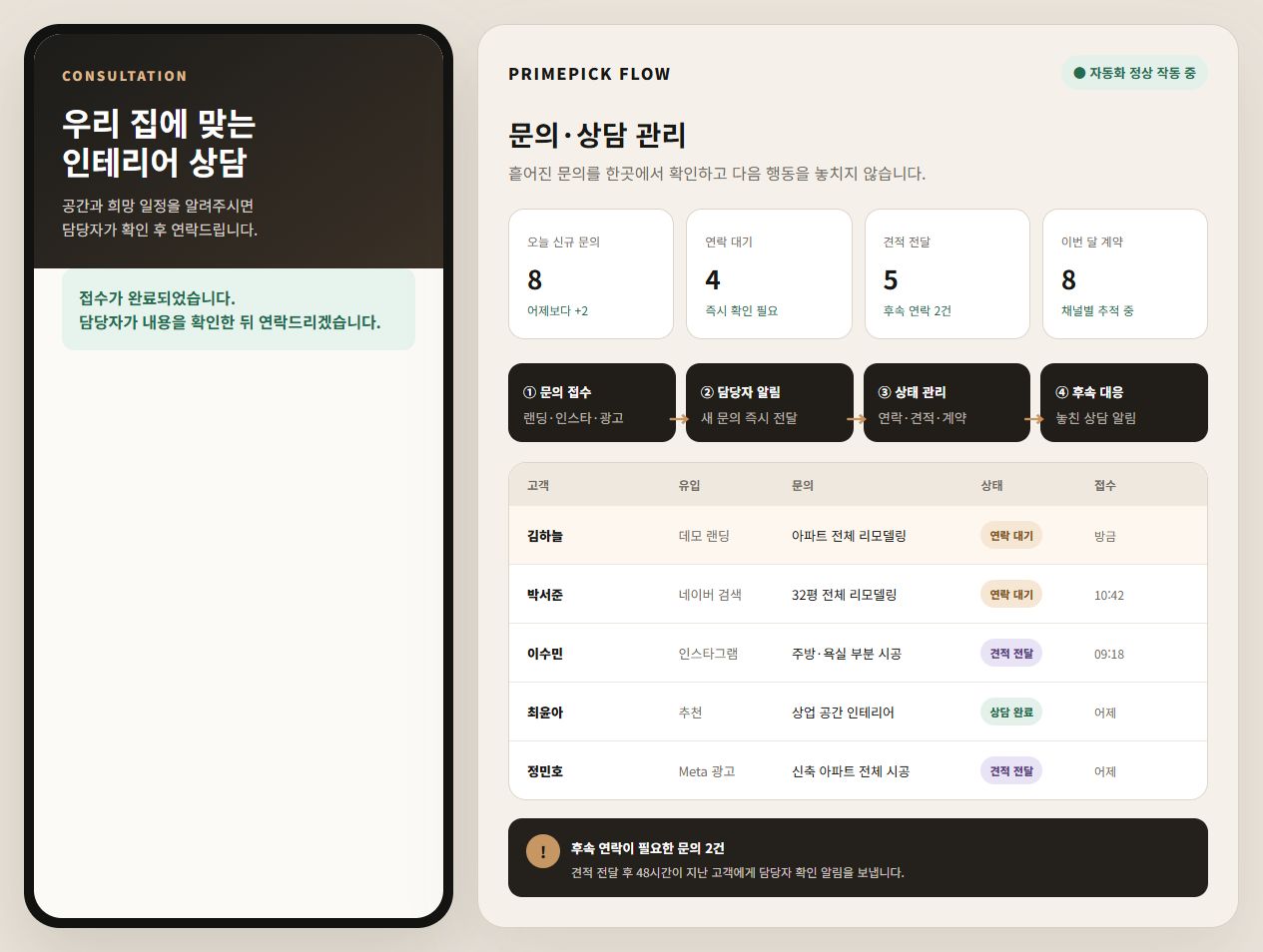 문의 관리 데모 개선 후